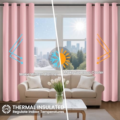 Image of COSVIYA 100% Peach Pink Blackout Curtains for Kids Room 54 Inches Length