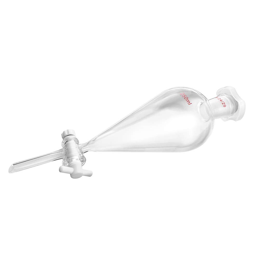 QWORK Separating Funnel with 24/29 Joints and PTFE Plug, 250ml