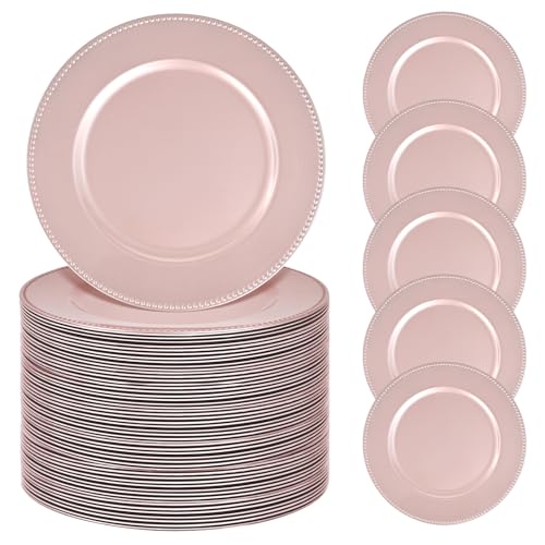 REWOMC 50 Pcs Rose Gold Charger Plates Bulk, 13 REWOMC 50 Pcs Rose Gold Charger Plates Bulk, 13