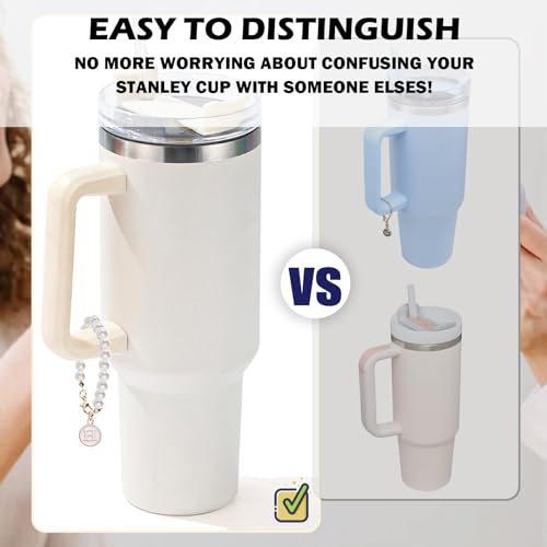 Image of Letter Charm for Stanley Cup,Pearl Chain Accessories Stanley Cup Initial Charms for Handle Stuff Decor Water Bottle Jewelry Tumbler Cute Simple Modern Personalized Name ID Decorations (H)
