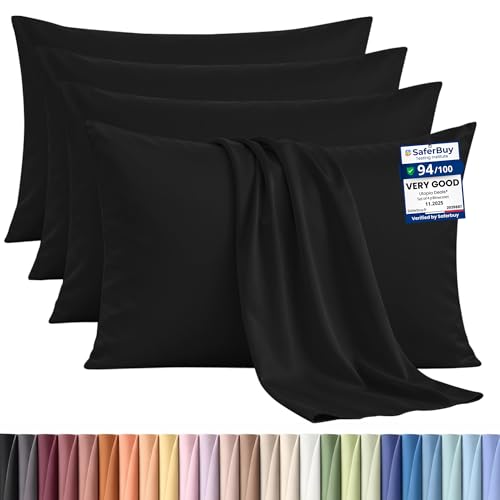 Utopia Bedding - 4 Pack Pillow Cases - OEKO-TEX - Standard Size 50x75 cm - 100% Brushed Microfiber Pillowcases with Envelope Closure, pillows not included - Wrinkle, Fade, & Stain Resistant - Black