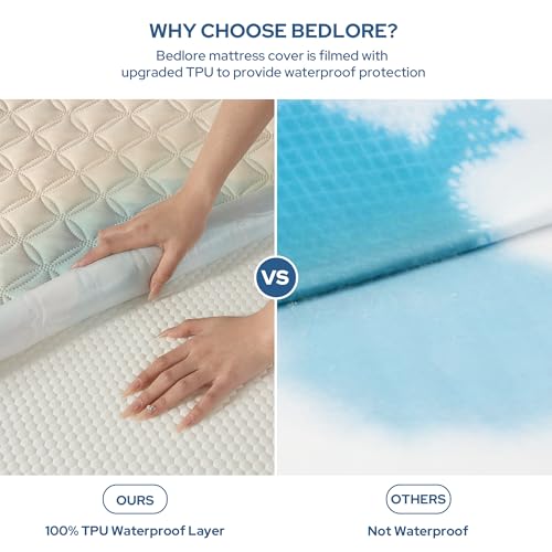 Image of BEDLORE 2 Pack Waterproof Mattress Protector,Queen Size Mattress Pad Noiseless with Deep Pocket Fitted for 6 inch-18 inch,Breathable Dirt Proof Bed Mattress Cover Washable for Home,Bedroom,Hotel(Beige)