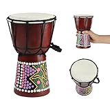 Wood Djembe Drum, 4.5'' x 8''Carved Mahogany African Drums with Goatskin Drumhead, West African Styled Professional Djembe Hand Drum for Kids and Adults Beginners
