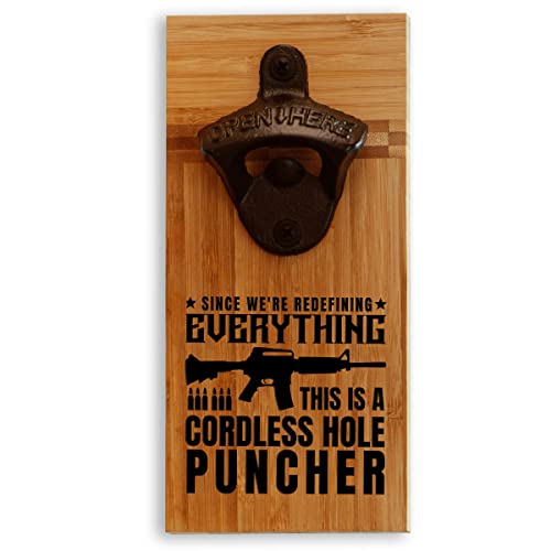 Ar-15 Hole Puncher Design Bottle Opener - Wall Mounted - Handmade - 100% Solid Bamboo - 2Nd Amendment And Beer Lover Gift #TOP7