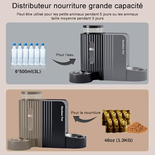 Gardner Pet 2-en-1 Distributeur Croquette Eau Chat Automatique 3Lx2 Noir – vue 3