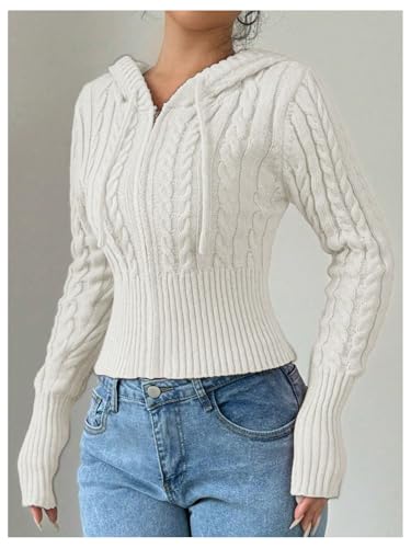 SOLY HUX Women's Zip Up Hooded Crop Cardigan Cable Knit Hoodies Long Sleeve Y2k Sweater Jacket3
