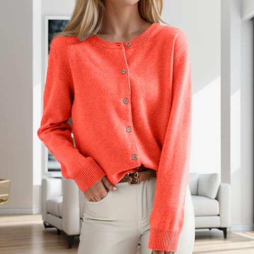 Women's Cardigan Sweater Classic Crew Neck Button Collar Knit Front Open3