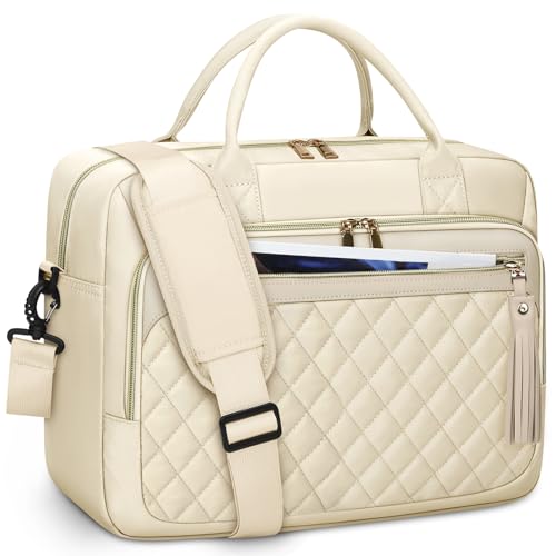 Image of RAINSMORE Laptop Bag 17.3 Inch Briefcase for Women Waterproof Computer Messenger Shoulder Bags Large Laptop Case for Work Business Office Travel College, Beige