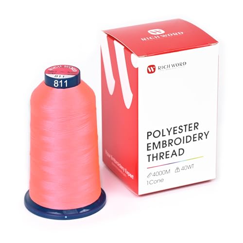 Image of Poolin Polyester Machine Embroidery Thread 4000M 40WT Bright Coral 0811 | Smooth Feeding with Stable Tension for Clean, Consistent Stitching on Home and Commercial Embroidery Machines