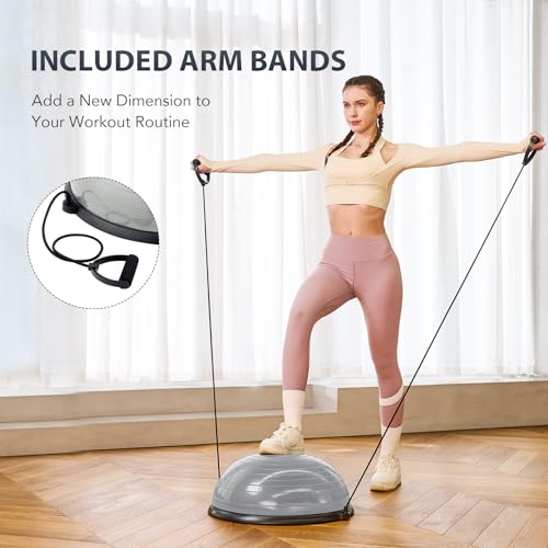 Image of Z ZELUS 23 Inch Half Exercise Ball Stability Balance Board with Resistance Bands for Yoga Workouts, Home Gym Fitness Equipment for Men and Women (Gray)