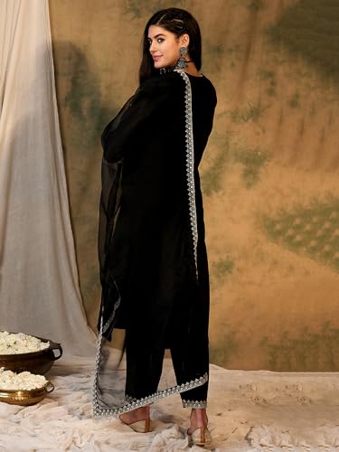 Image of INDO ERA Silk Women's Embroidered Straight Kurta Pant With Dupatta