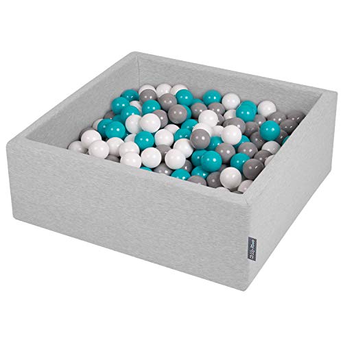 KiddyMoon Piscine À Balles pour Bébé Carré 90X30cm/200 Balles 7Cm Fosses À Boules Jouet Enfant, Gris Clair: Gris/Blanc/Turquoise