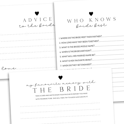 Hen Party Game Cards Advice to the Bride Who Knows Bride Best Favourite Memory Black and White A6 10 of Each