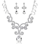 Uloveido Alloy Crystal Wedding Jewelry Sets for Brides Rhinestone Necklace and Drop Earrings Plat...