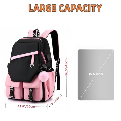 FSRONGXI School Backpacks Women, Black School Bag for Teenager Girls, 15Inch Laptop Rucksack Casual Daypack Backpack for Travel College Work Students Bookbag - Image 6