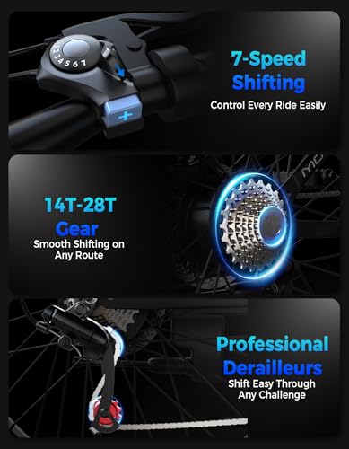 Image of Misodo Electric Bike for Adults, 1500W Peak Mountain Ebike with 28 MPH, 65 Miles Range, 7 Speeds, 48V 10Ah Removable Battery 26 inch Ebike for Commute