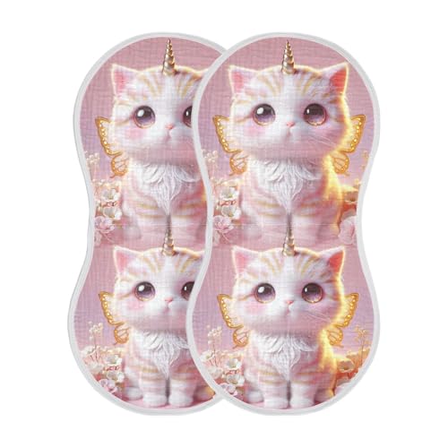 Muslin Burp Cloth for Baby 2PCS Cute Pink Cat Super Absorbent Burping Cloths, Bibs for Newborn Boys Girls