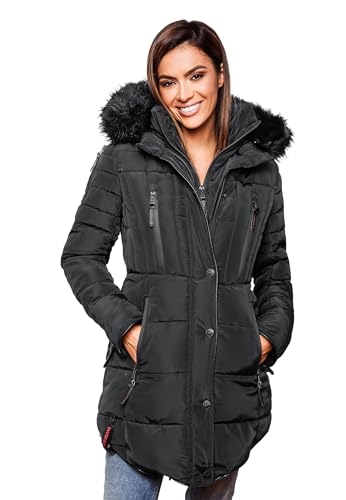 MARIKOO warme Damen Winter Jacke Winterjacke Parka Stepp Mantel lang B401 [B401-Moonshine-Schwarz-Gr.L]