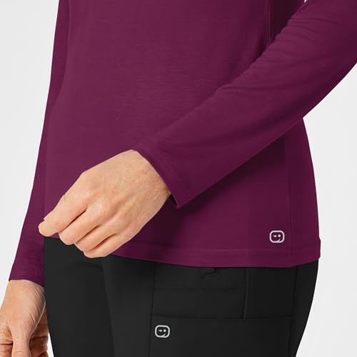 WonderWink Layers Women’s Silky Long Sleeve Tee — Wine, Small