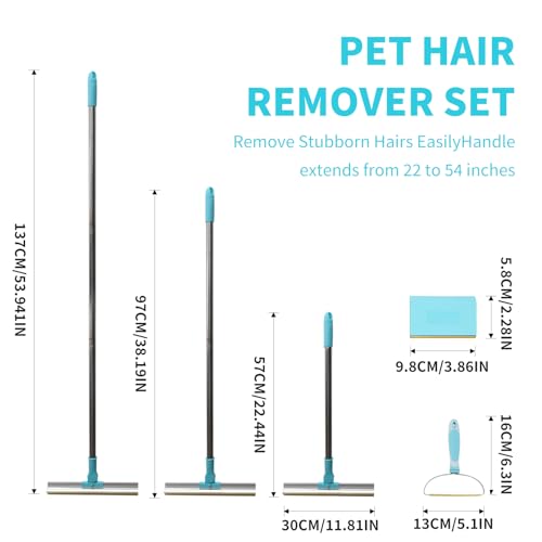 Image of Carpet Rake for Pet Hair Removal - 5-Pcs Set Pet Hair Carpet Rake with Dog Hair Remover, Cat Hair Scraper Tool 55-Inch Adjustable Handle for Carpets, Rugs, Upholstery