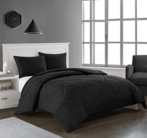 Casa Logan All Season Ultra-Soft Alternative Reversible Easy-Wash Lightweight Microfiber Comforter Set, Twin, Black #TOP1