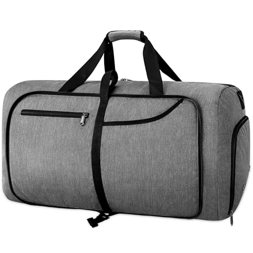 RAINSMORE Faltbare Reisetasche Groß 80L Leichte Sporttasche mit Schuhfach für Herren Damen Reisetaschen Handgepäck Tasche Weekender Saunatasche Grau RAINSMORE Faltbare Reisetasche Groß 80L Leichte Sporttasche mit Schuhfach für Herren Damen Reisetaschen Handgepäck Tasche Weekender Saunatasche Grau