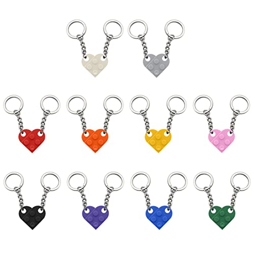10 llaveros de bloques de construcción de amor, llaveros de plástico desmontables en forma de corazón 2 en 1, colgantes de pareja, adecuados para mochilas, colgantes de decoración de automóviles