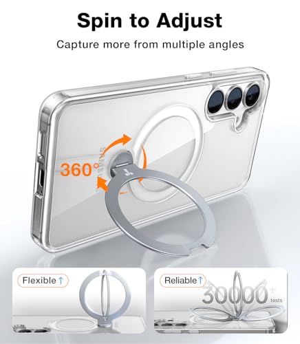 Image of TORRAS 360Spin Magnetic Stand for Samsung Galaxy S25 Plus Case (2025), Fit for Magsafe Military Grade Shockproof Slim Protective S25+ Plus Case with Kickstand & Ring Holder, Ostand Spin, Clear