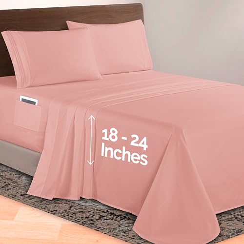 Image of Elegant Comfort Luxurious 1500 Premium Hotel Quality Microfiber 4-Piece Sheet Set, 18-24 Inches Deep - Extra Deep Pocket Sheets - Ultra Soft 4PC Deep Pocket Sheets, Full, Lavender