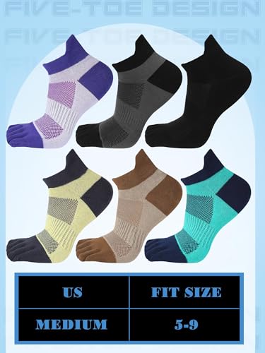 Image of Fourluoo 6 Pairs Women Cotton Athletic Toe Socks