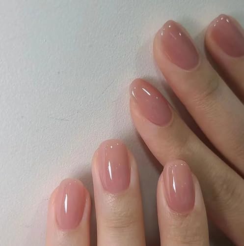 Image of CurvLife Soft Gel Extra Short Press on Nails, 30Pcs Honey Peach Pink Oval Acrylic Fake Nails with Design Full Cover for Women Reusable Square Press on Nail Kit with Nail Glue Adhesive Tabs