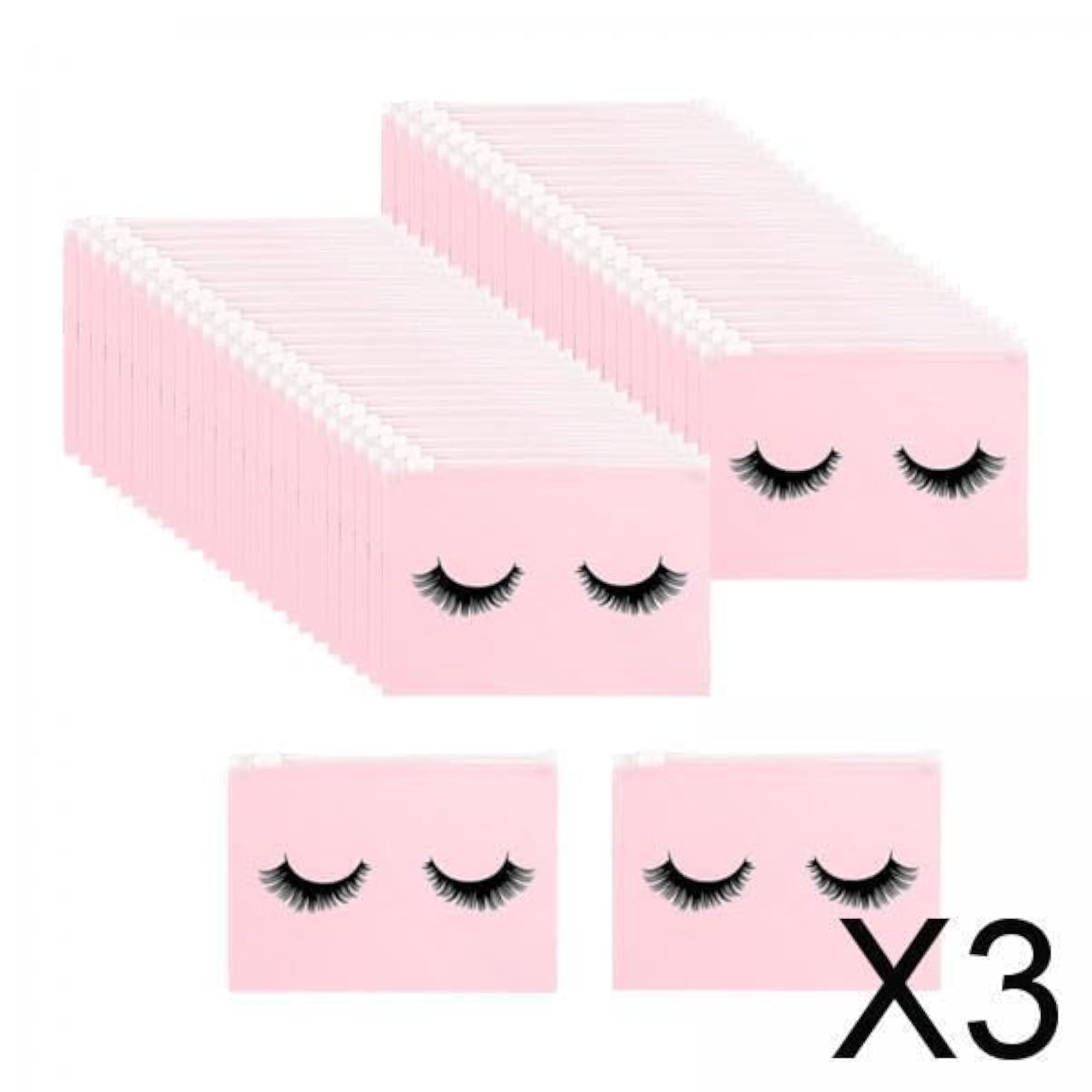 3x50 Count Lash Bags Eyelash Makeup Bags with Zipper