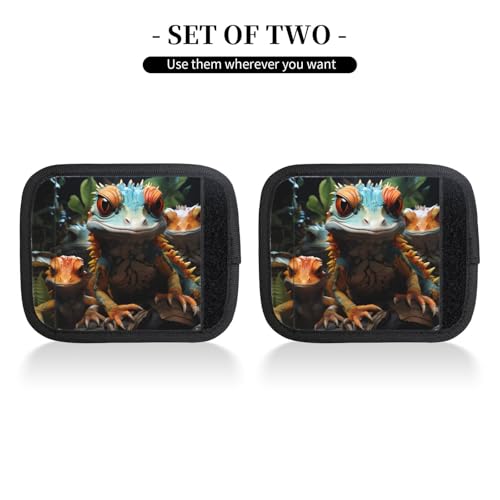 2 Pcs Luggage Handle Wraps, Colorful Lizards Print Grip Handle Cover/Travel Bag Identifier for Suitcase Accessories2