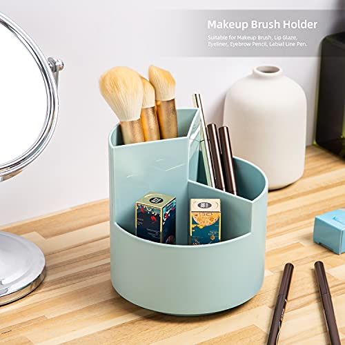 Image of Desk Pencil Pen Holder, 3-Slot 360 Spinning Desk Organizer, Cute Pencil Cup Pot for Office, School, Art Supply - Blue