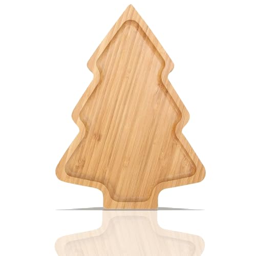 Tabla de Cortar en Forma de Árbol de Navidad para Quesos, Charcutería y Postres - Tabla de Servir de Bambú Marrón miniatura 1