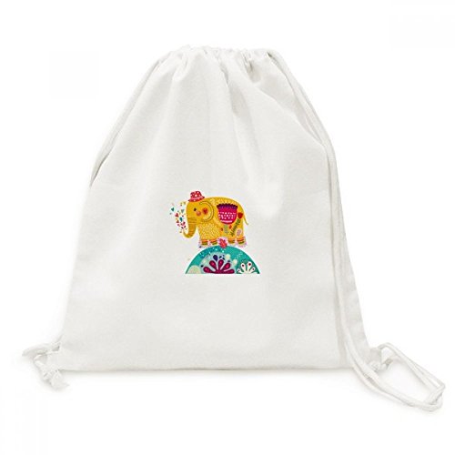 Sac à dos cordon éléphant rose coloré toile imprimée voyage robuste