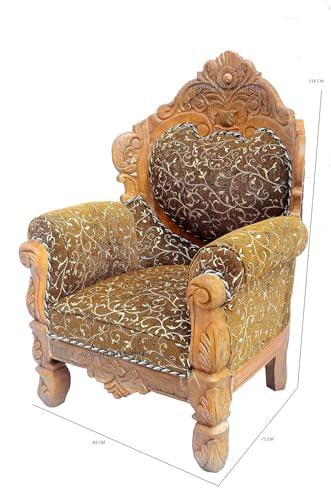 Image of Luxury Antique Sofa Set in a Classic Living Room Setting Solid Teak Wooden Five Seater Sofa Set with Cushion for Living Room | Honey Brown Finish | 208D x 76W x 119H cm (Design5)