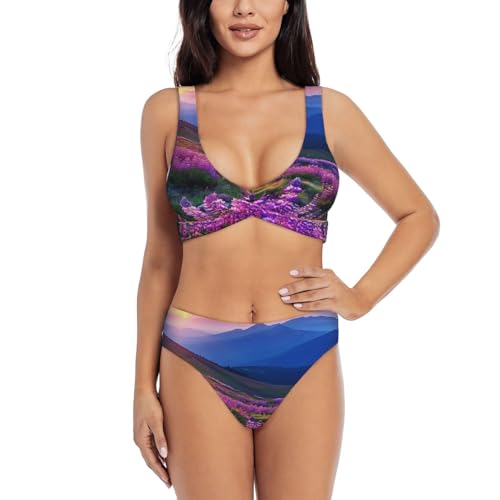 Maillot de bain deux pièces imprimé coucher de soleil et fleurs sauvages