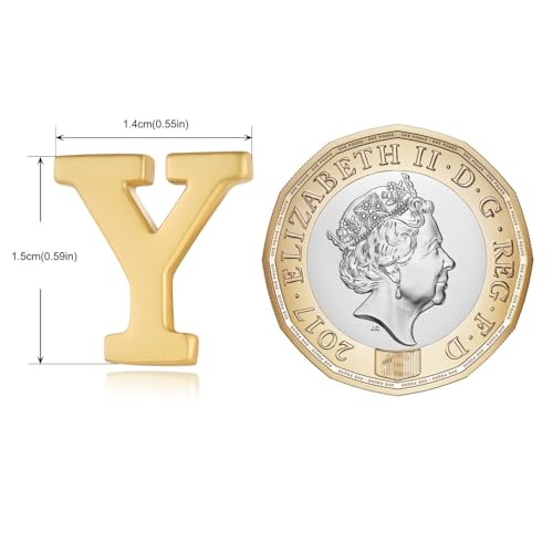 Image of HONEY BEAR Mens Womens Initial Alphabet Letter Lapel Pins Collar Badge Brooches for Business Wedding Graduation Gift Matte Gold 0.59 inches