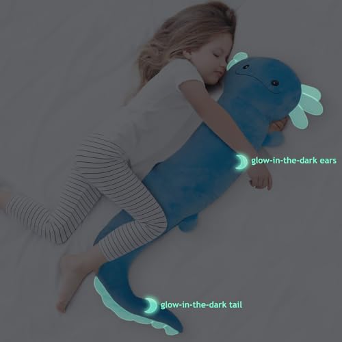 Image of Tianmihou 36 Inch Giant Axolotl Plush Pillow, Big Blue Axolotl Stuffed Animal, Glow in The Dark Salamander Plushie, Soft Large Axolotl Body Pillow, Cute Birthday Gift for Kids Adults