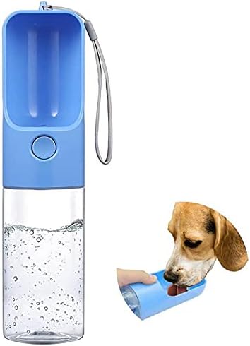 MTSLYH Portable Dog Water Bottle 15 oz,Leak Proof Puppy Water Dispenser with Drinking Feeder for Pets Dog Bowl for Outdoor Traveling, Walking, Camping and Hiking (Blue)