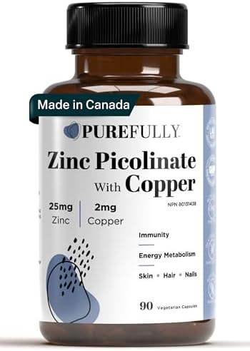 PUREFULLY Zinc Picolinate 25mg with Copper 2mg Capsules - Multi-Mineral Zinc with Copper Supplement for Immune Support - Vegan, Gluten Free (90 capsules)