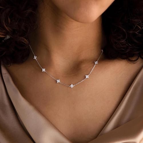 Dainty Silver Gold Necklaces for Women Cute Station Choker Necklace Cubic Zirconia Simulated Diamond Necklace Simple Layering CZ Necklace Trendy Jewelry Gifts2
