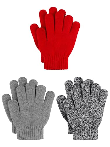 Image of Cooraby 3 Pairs Kid's Winter Gloves Thick Warm Knitted Gloves Children Cold Weather Gloves