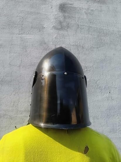 PARADOX INFINITY TOOLS Medieval Crusader Barbute Helmet, Steel Armor for LARP and Role Play, Black with Brass Accents