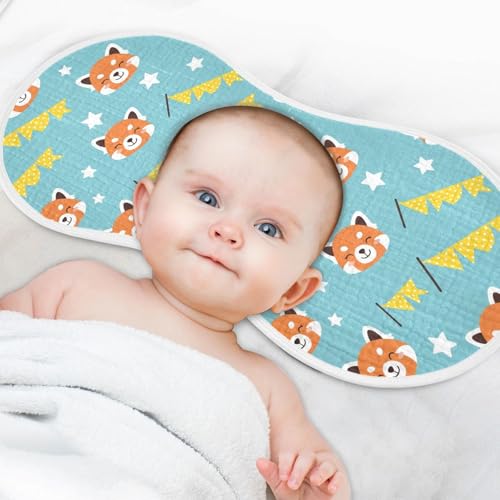 J JOYSAY Red Panda Star Blue Baby Burp Cloths for Boys Girls Large 22''x11'' Cotton 4 Layer Baby Items Must Haves for Boy Drool one sizex24