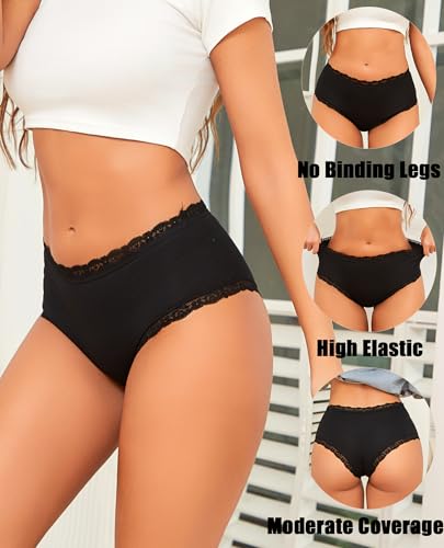 Image of Sth Big Cotton Underwear for Women High Waisted Womens Underwear Pack Sexy Lace Edge Bikini Cheeky Panties Girls Brief