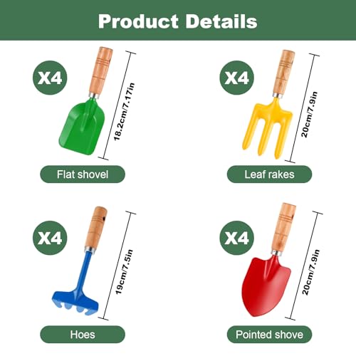 Set de 16 herramientas de jardinería metálicas con mango de madera miniatura 2