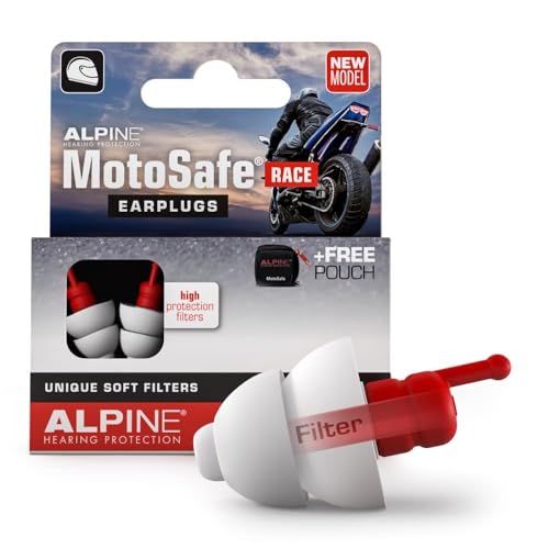 Alpine MotoSafe Race - Motorcycle Ear Plugs for Wind Noise Reduction - 20dB - Motorcycle Hearing Protection - Ultra Soft Comfortable Motorcycle Hearing Protection - 1 Pair