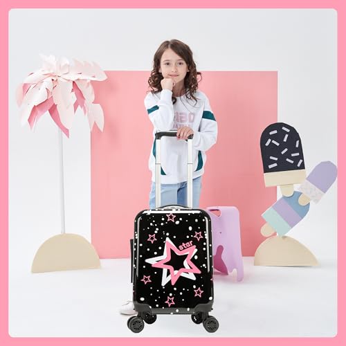 Image of Kids Luggage with Spinner Wheels Carry on Suitcases for Girls 2 Piece Luggage Sets 16 inch Toddler Suitcase for Kids Rolling Suitcase Airline Approved (Pink Star)